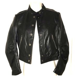 BCBGMaxAzria black leather cropped moto jacket